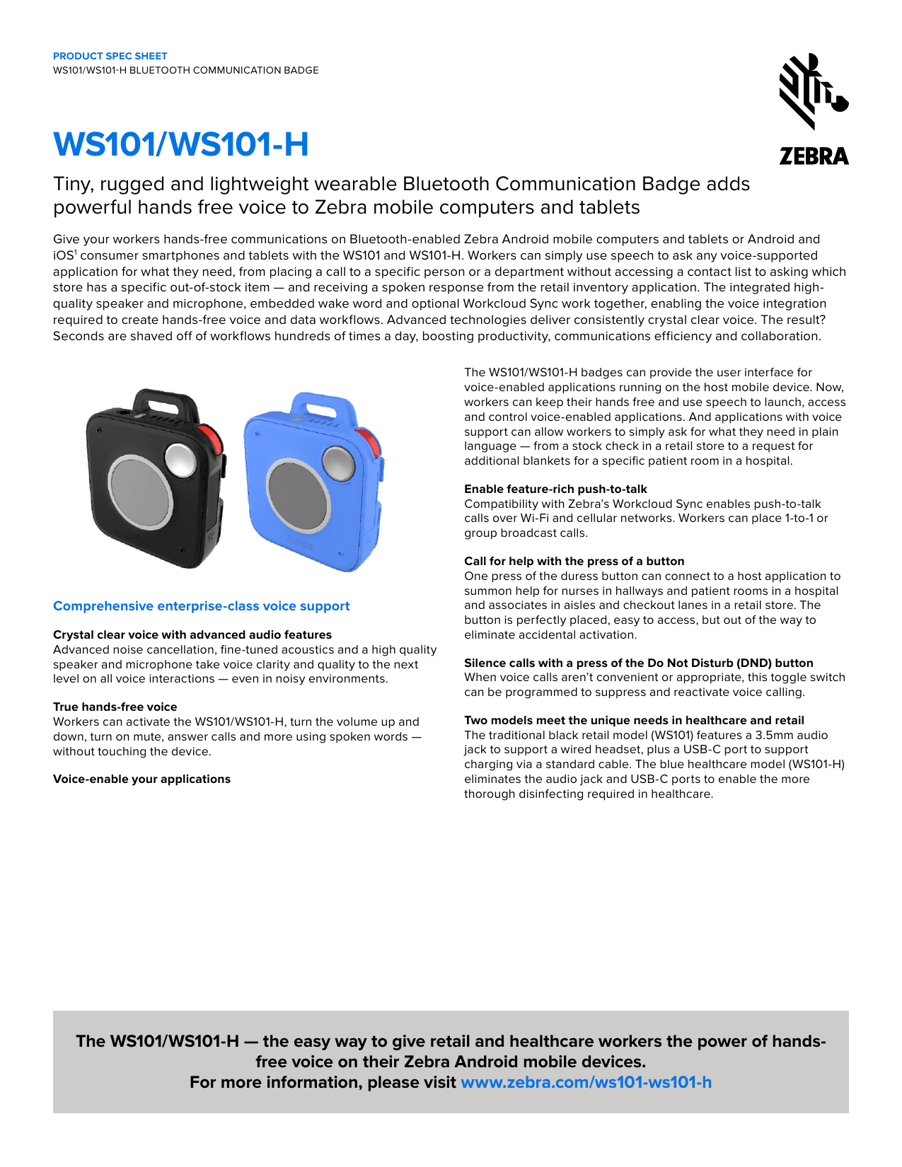 WS101/WS101-H BLUETOOTH COMMUNICATION BADGE