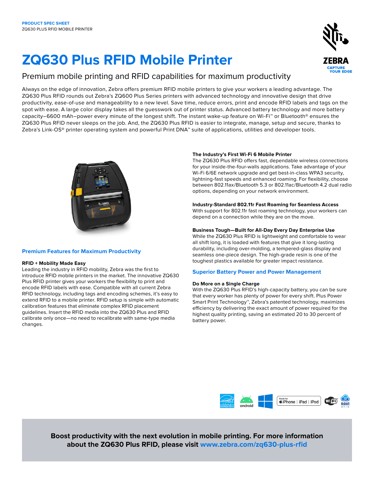 ZQ630 PLUS RFID MOBILE PRINTER - เครื่องพิมพ์อุตสาหกรรม | ทวีทรัพย์