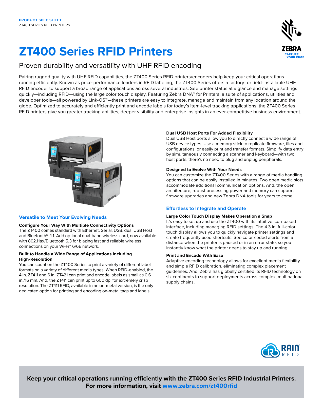 ZT400 SERIES RFID PRINTERS